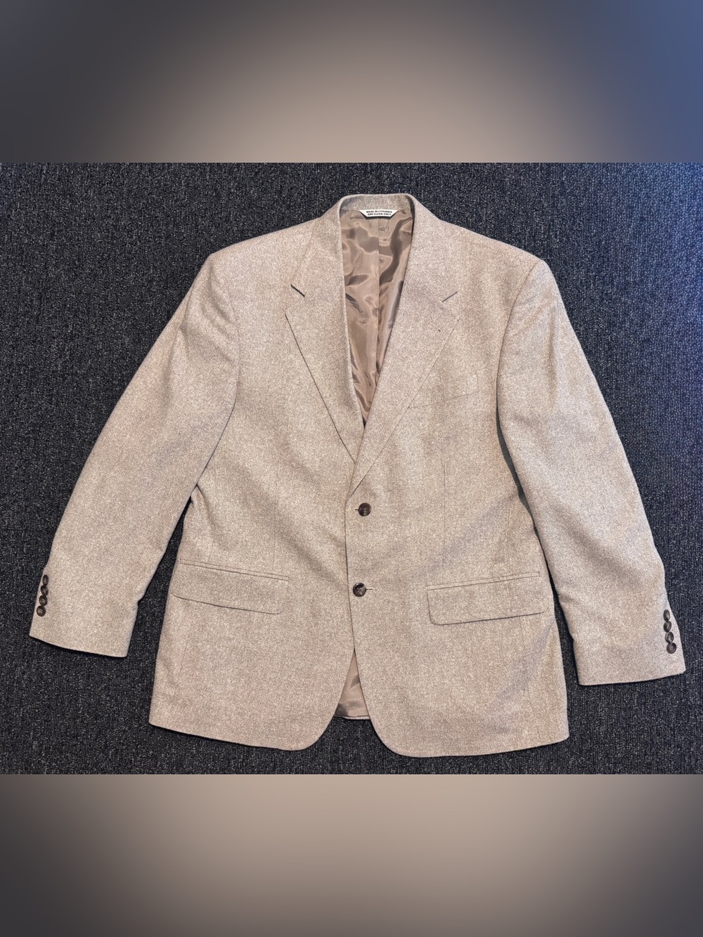 RBM Collection Sport Coat 42S 100% Silk Beige Tweed Blazer Jacket Lithuania